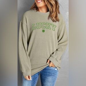 Green 'Lucky' Embroidered and Corded Sweatshirt